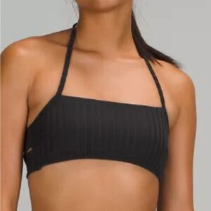 Lululemon Ribbed Halter Cross Back Swim Top Black SZ 10